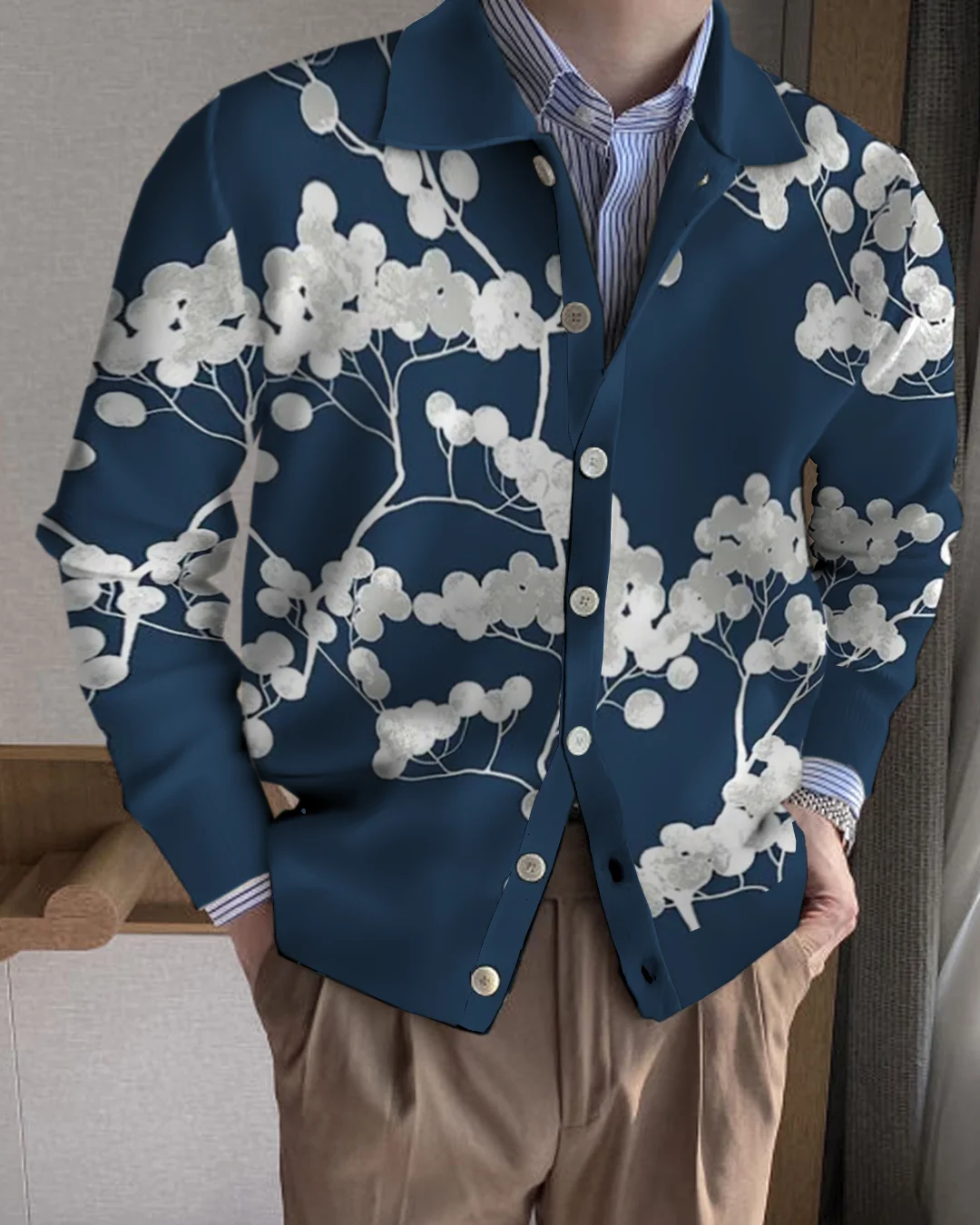 Men's Lapel Knitted Sweater Cardigan 55fe