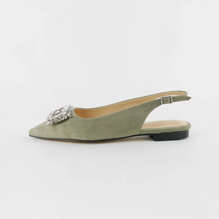 2021 Summer New Pointed Stiletto Heel High Heels Women's Mid Heel Sandals Back Empty Rhinestone Square Buckle Flat Sandals Women