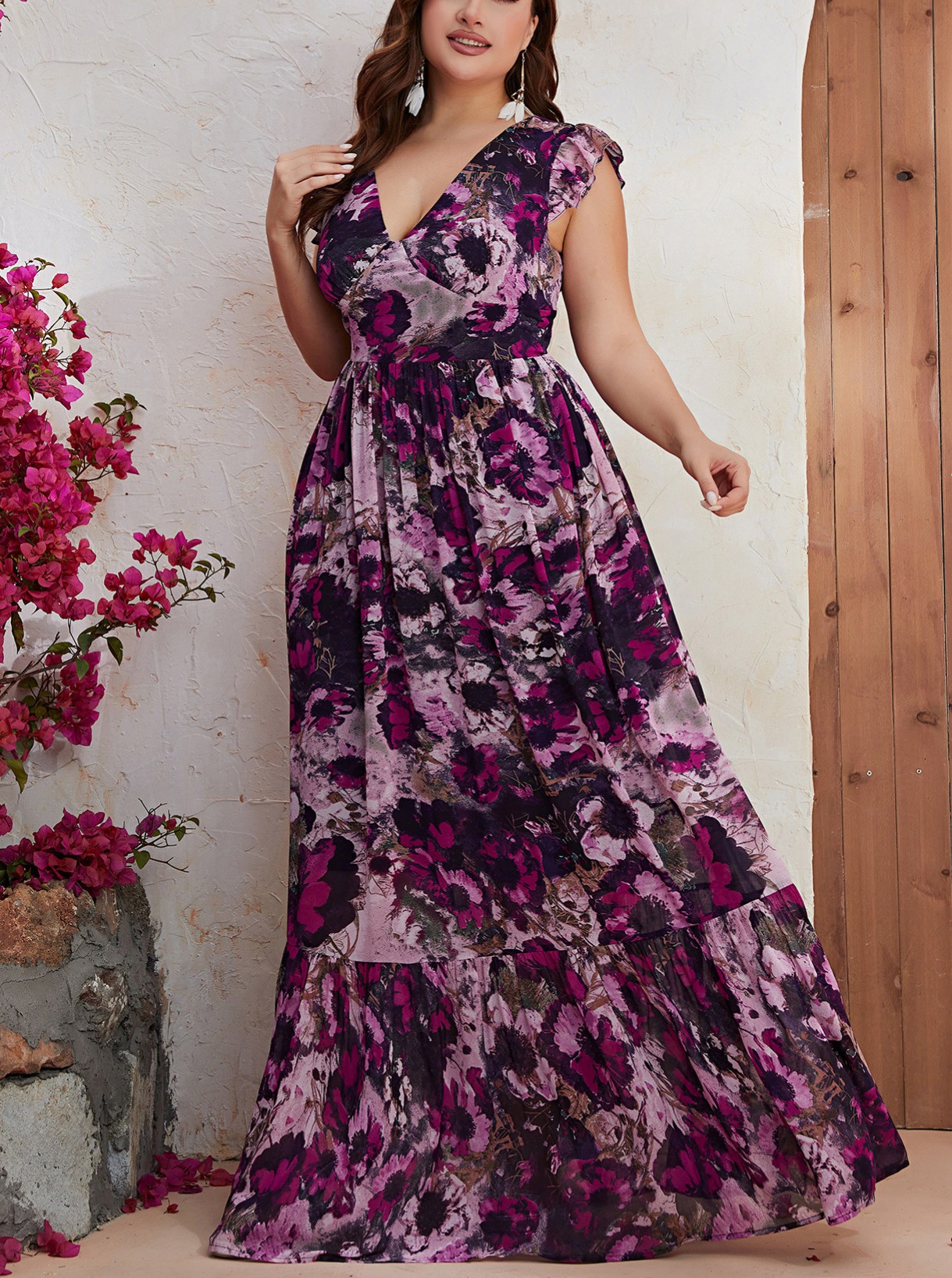 Floral Pattern V Neck Sleeveless Elegant Dress | Oxredo Shop Ramadan Sale