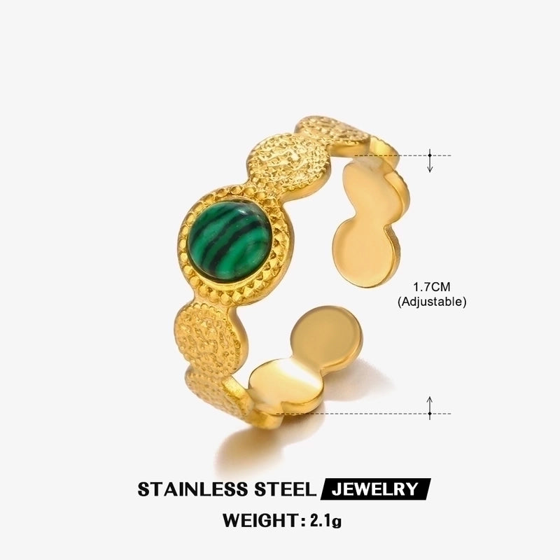 304 Stainless Steel 18K Gold Plated IG Style Plating Inlay Geometric Natural Stone Turquoise Opal Open Ring