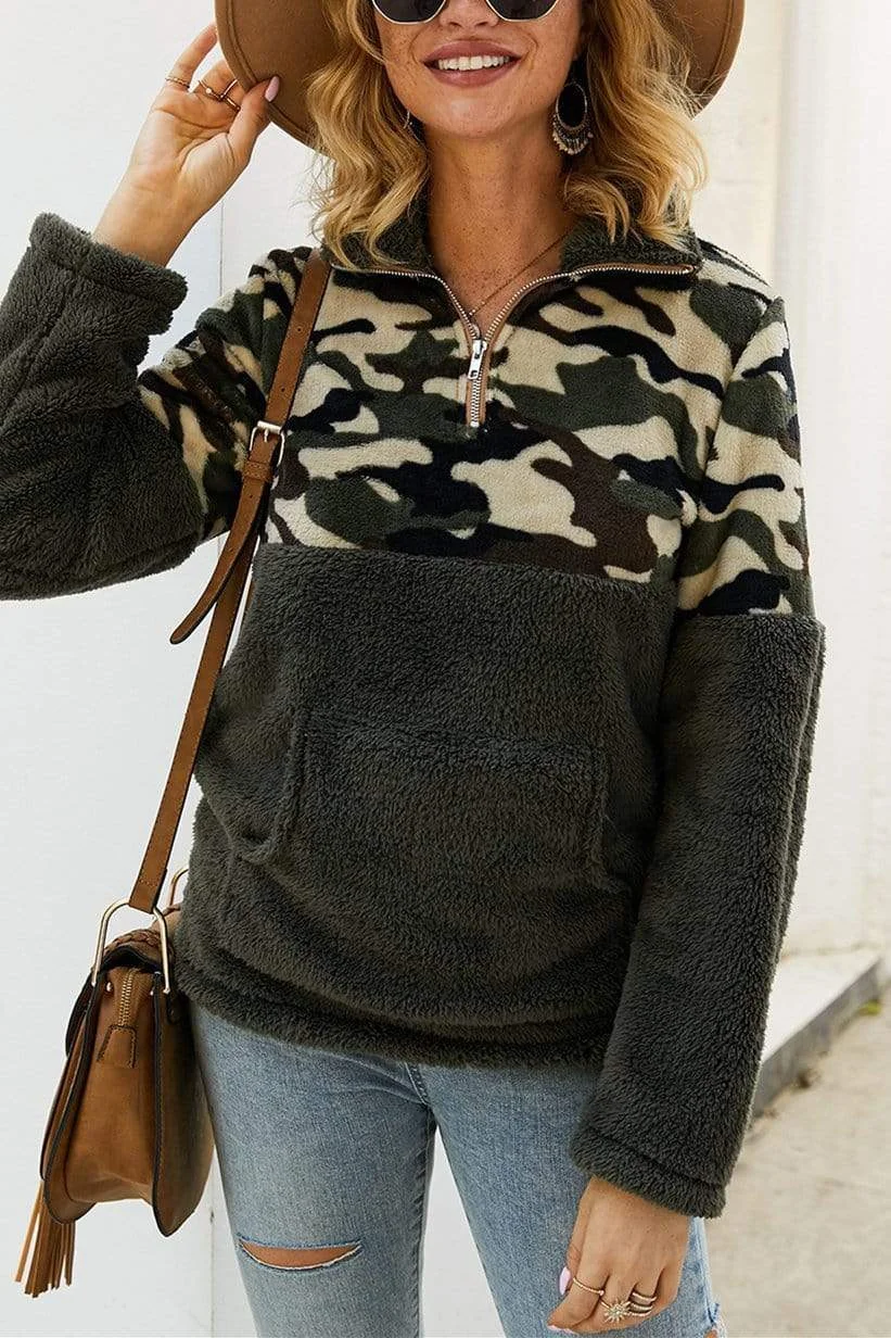 Fashion Patchwork Camouflage Print Top
