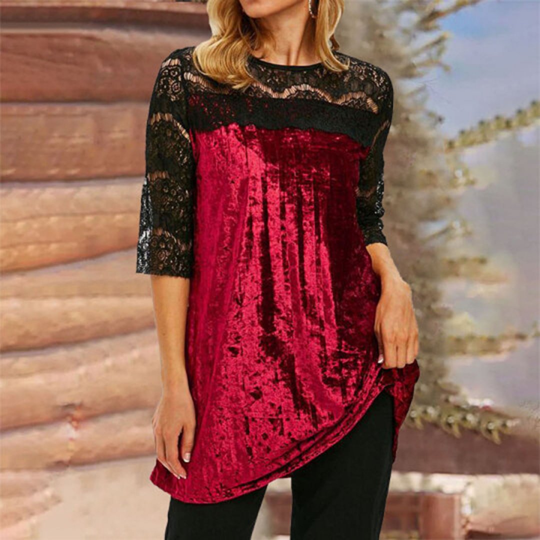 Color block stitching waist three-quarter sleeve T-shirt
