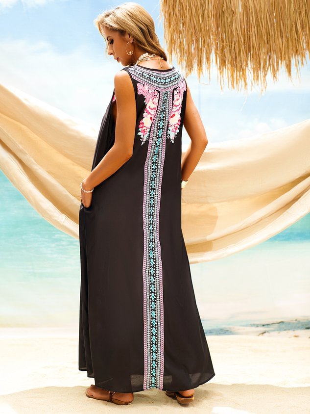 New Women Chic Plus Size Vintage Hippie Boho Long Sleeve Casual Weaving Dress