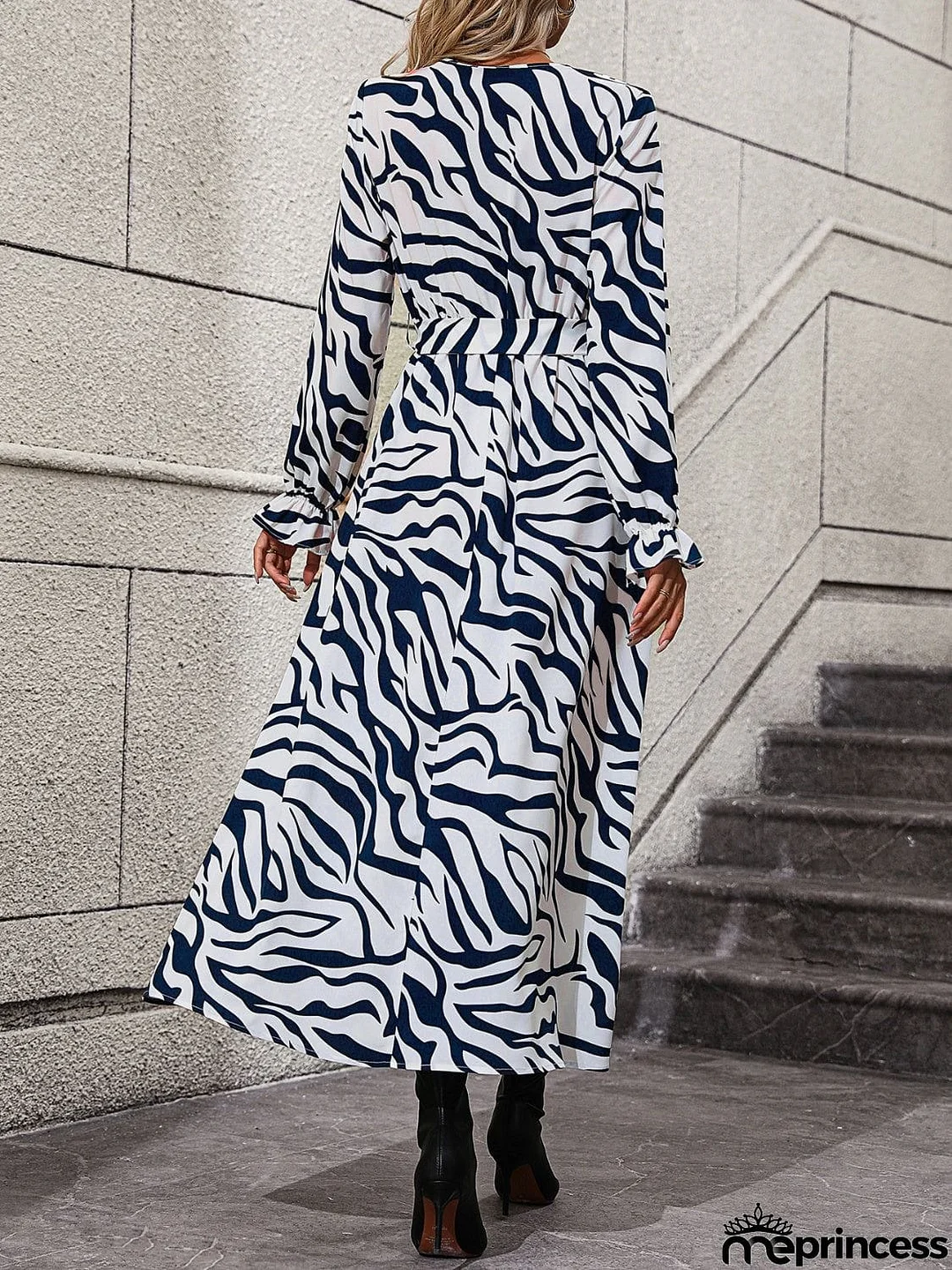 Flounce Sleeve Tie Waist Dress