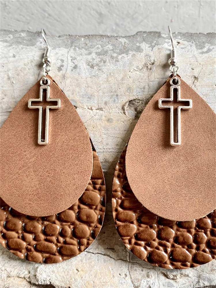 Jesus Cross Leather Earrings