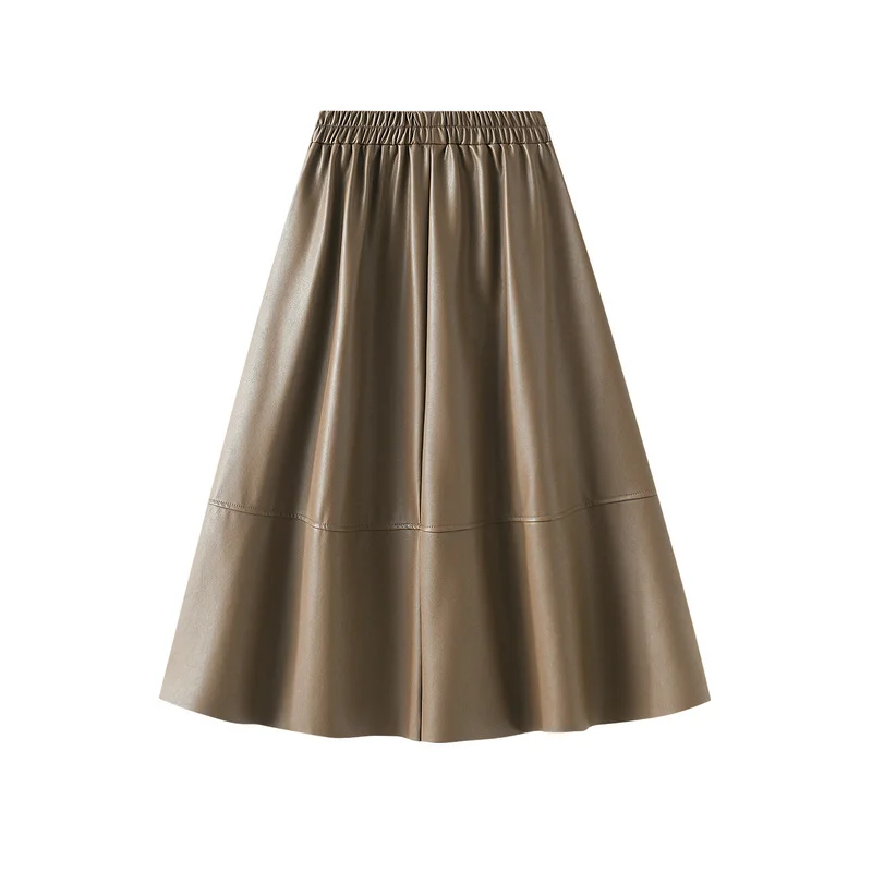 Nigikala Nigikala Leather Retro Style Skirt Long Half Skirt Female High-Waist A Skirt Temperament Umbrella Skirt 1839