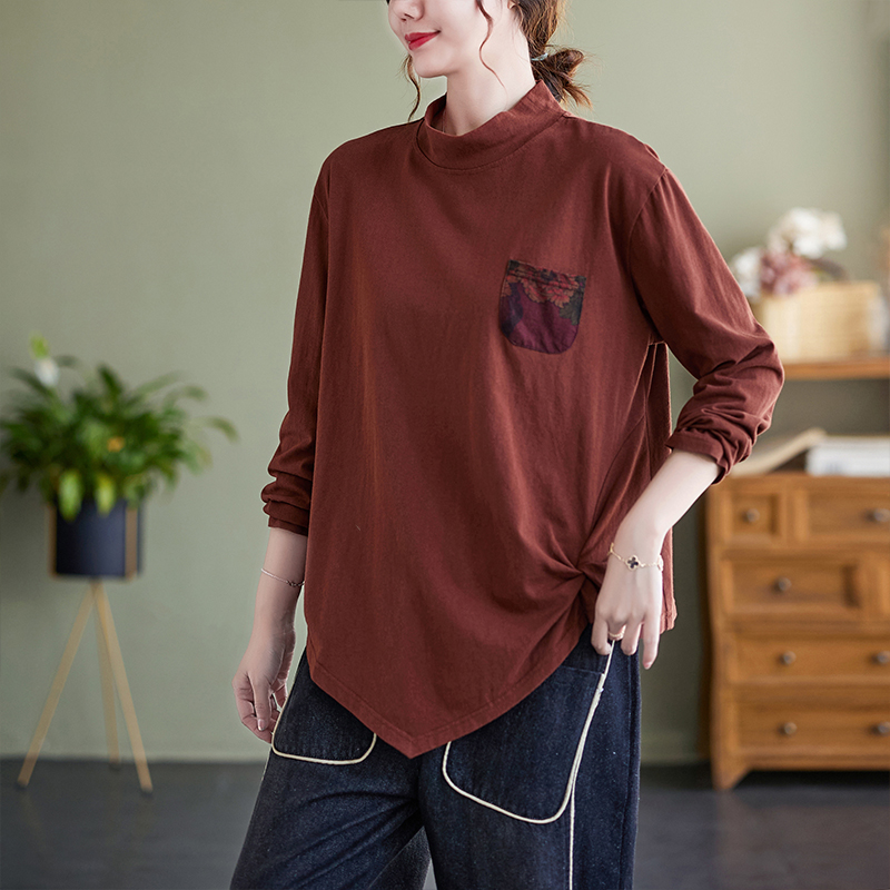 Irregular Print High-Neck Long Sleeve T-Shirt