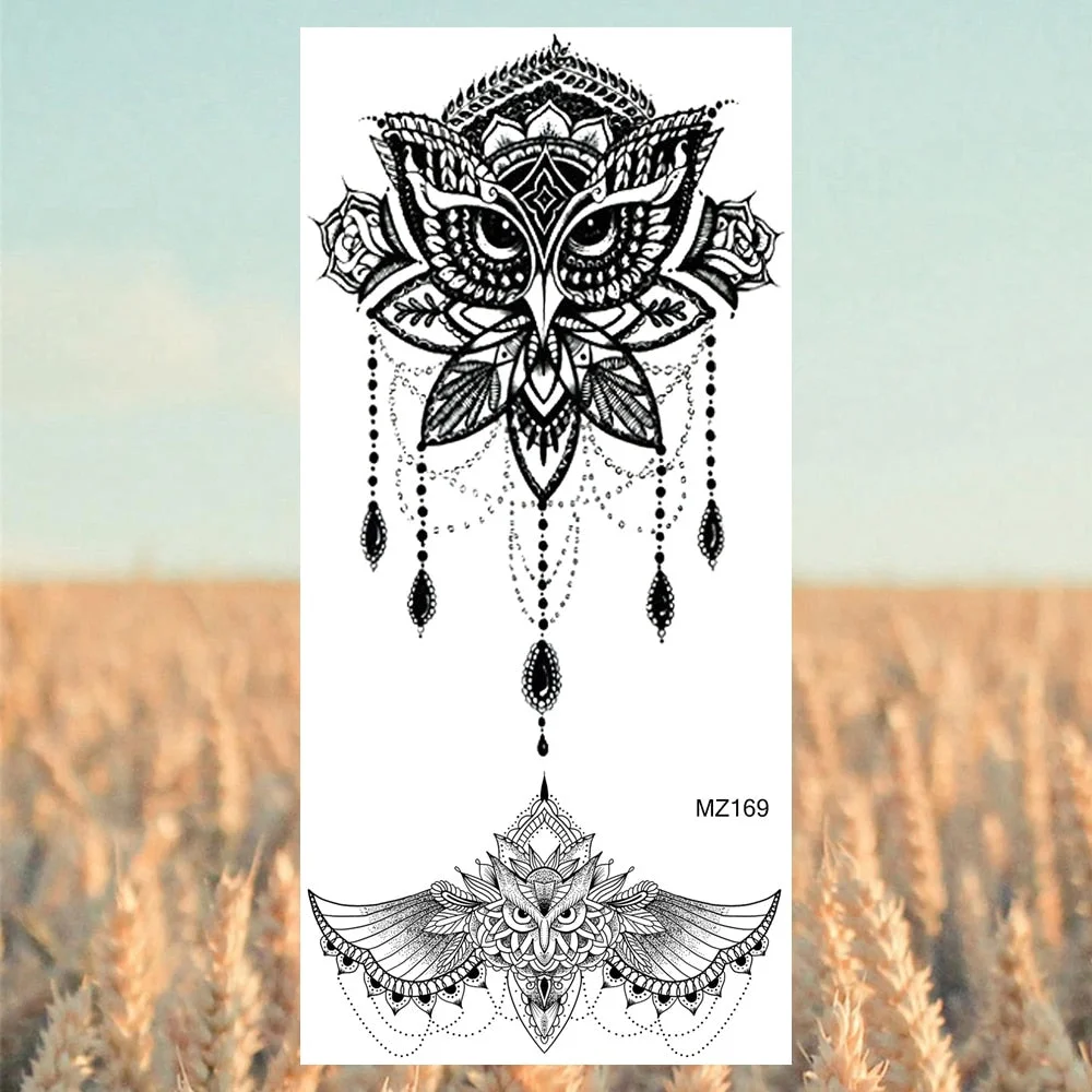Black Lotus Pendant Temporary Tattoos For Women Adult Rose Flower Jewelry Fake Tattoo Fashion Calf Waterproof Half Sleeve Tatoos