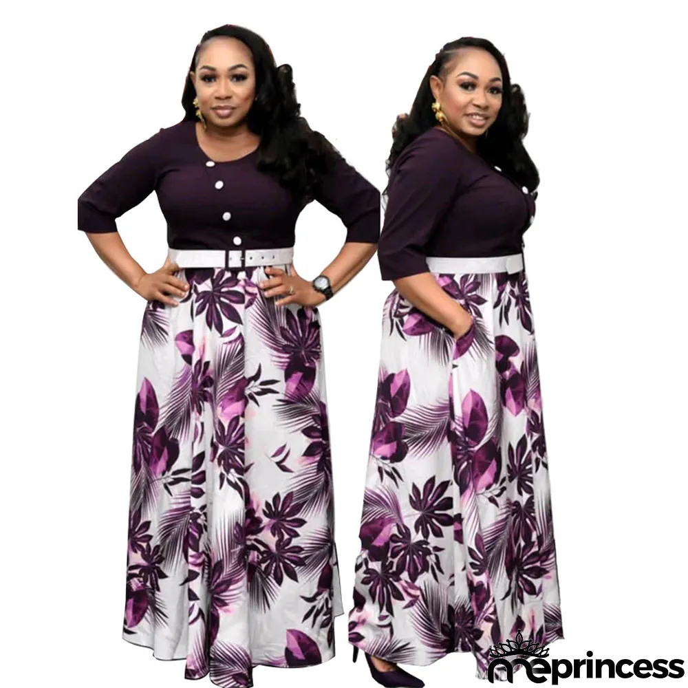 Africa Plus Size Women's Maxi Dress Casual Women's Knitting Round Neck A-Line Dress
