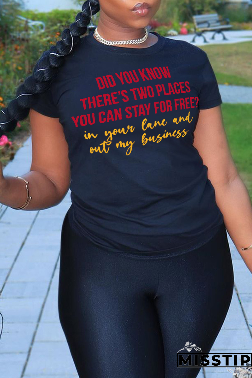 Black Casual Street Print Letter O Neck T-Shirts