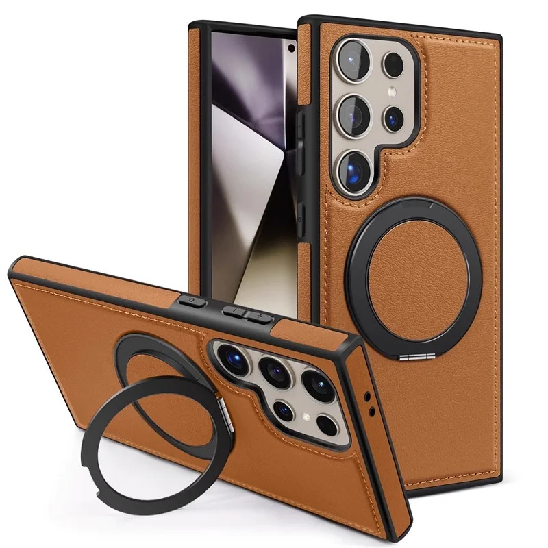 Suitable For Samsung S25Ultra Magnetic Rotating Stand Mobile Phone Case Galaxy S24Fe Leather Anti-Fall Protective Cover