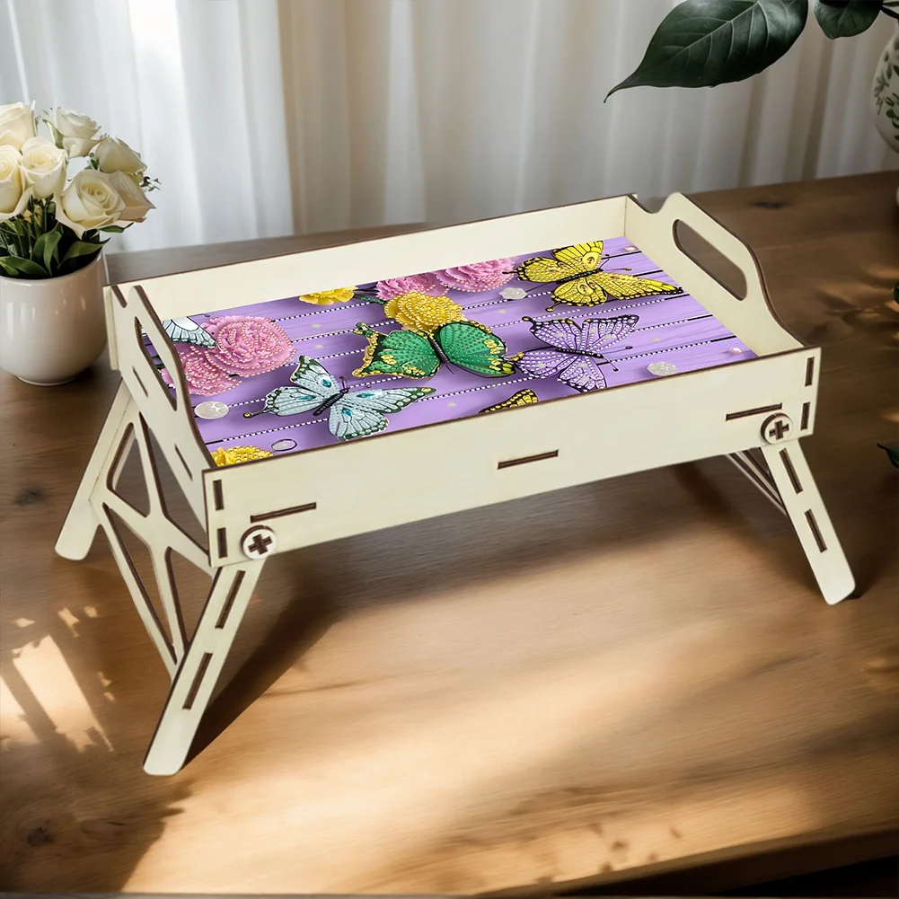 DIY Diamond Painted Dining Plate with Handle Wooden Food Tray Home Decor Gift