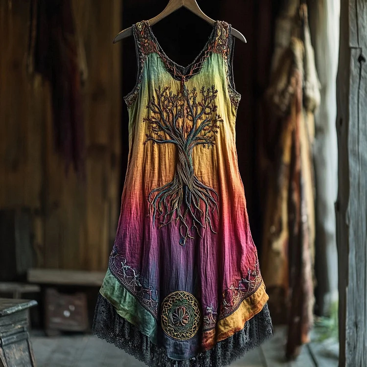 Vintage Life Of Tree Celtic Multicolour Tribal Art Comfy Tank Dress