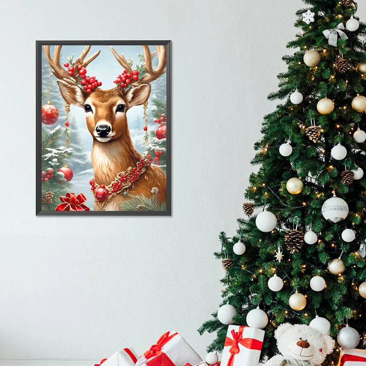 Christmas Deer - Full Round - Diamond Painting(30*40cm)