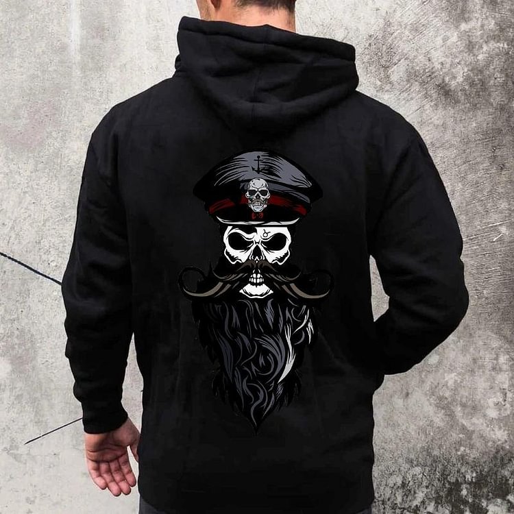 Black pirate print hooded sweatshirt
