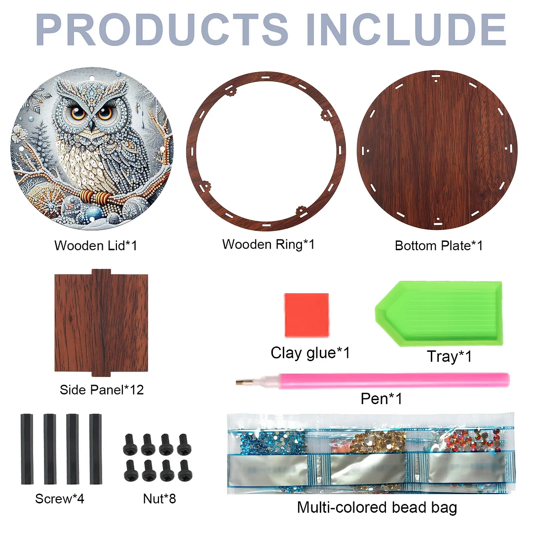 Diamond Painting Round Snack Box Kit Art Decor for Handmade Decor Gifts (Owl)