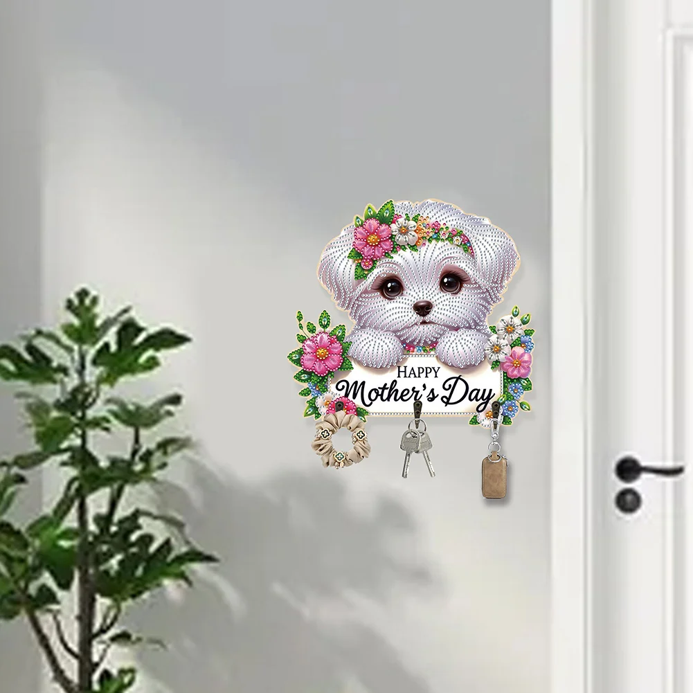 Wooden Maltese DIY Diamond Art Craft Wall Hooks A Row of 3 Hooks for Beginners