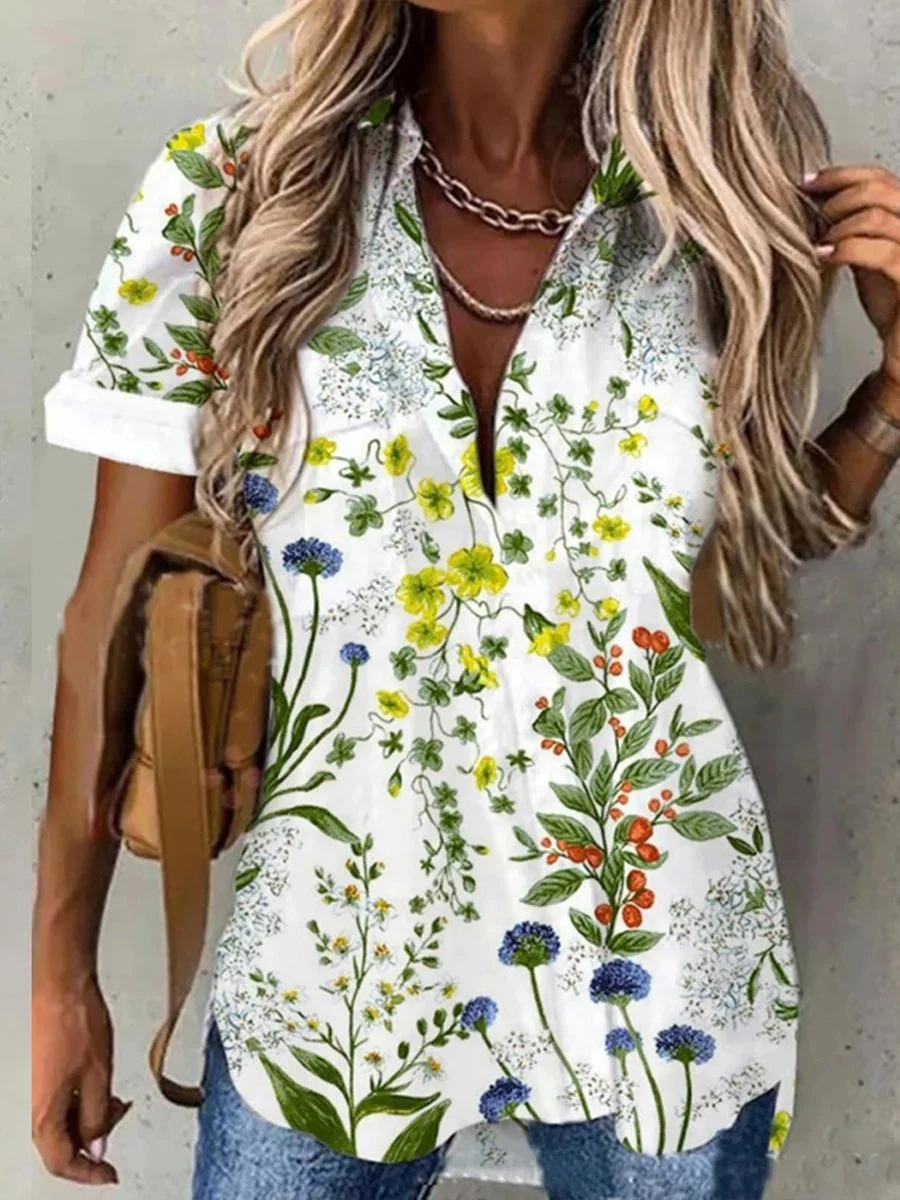 Colorful Spring Flowers Graphic Casual Shirt
