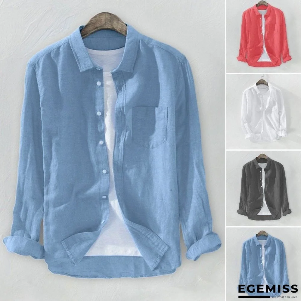 Men's Baggy Solid Cotton Linen Long Sleeve Shirt | EGEMISS