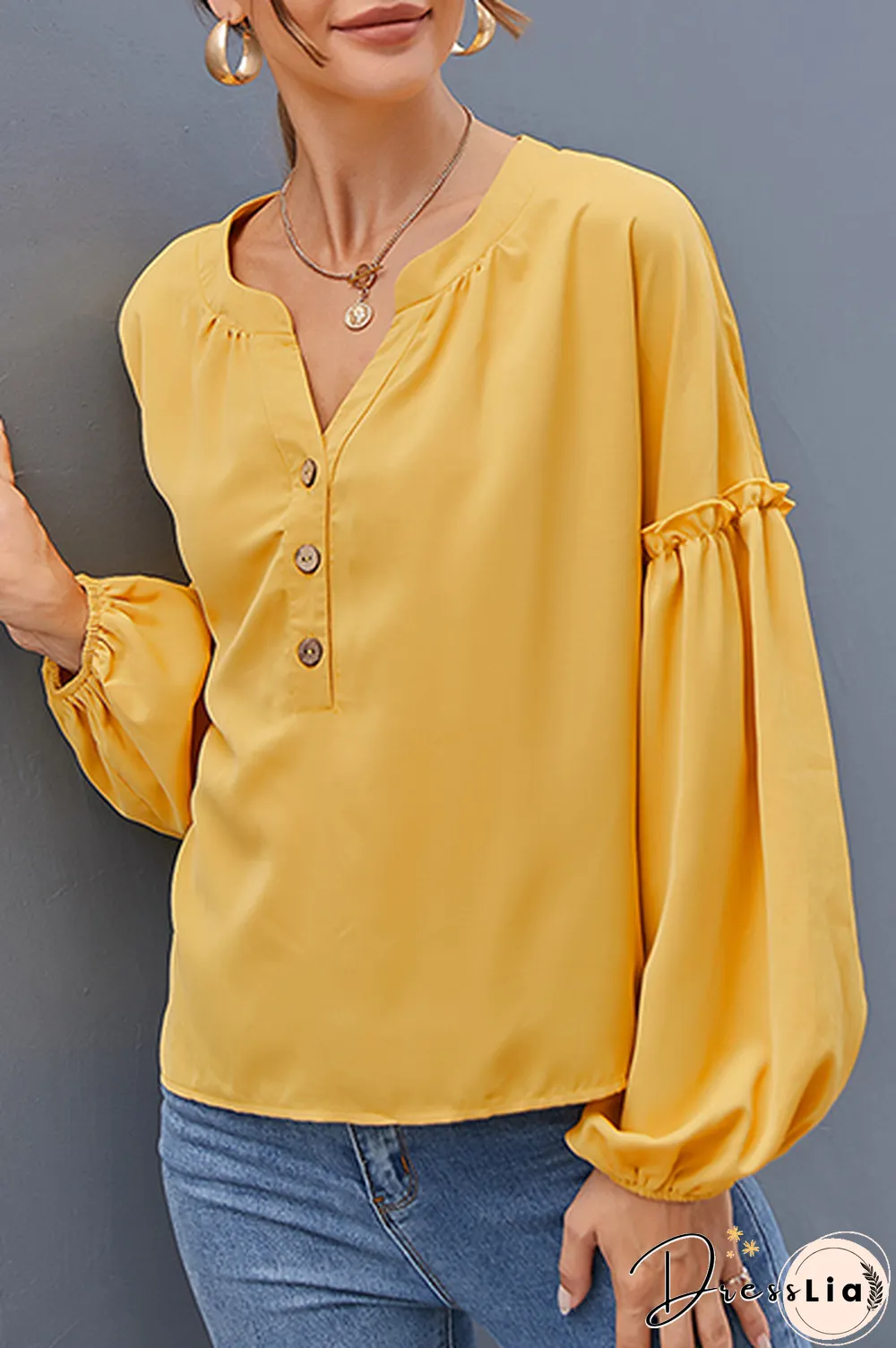 Casual Solid Buckle Stringy Selvedge V Neck Tops