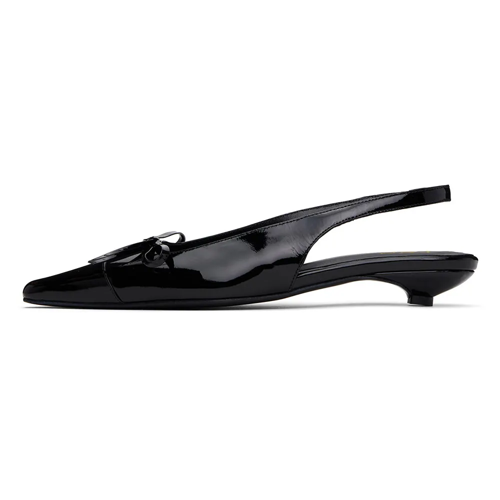 Classic Black Patent Leather Bow Slingback Flat Shoes Women
