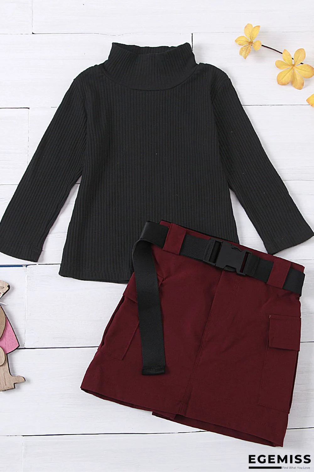 Wine Red Fashion Long Sleeve Basic Regular Sleeve Regular Solid Girls Two-piece Set | EGEMISS