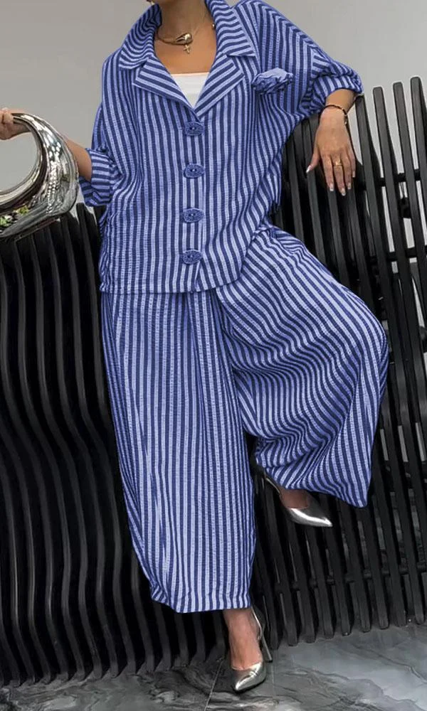 Women's Comfortable Striped Top And Pants Two-Piece Set