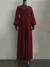 V-Neck Long Sleeves Belted Maxi Dress