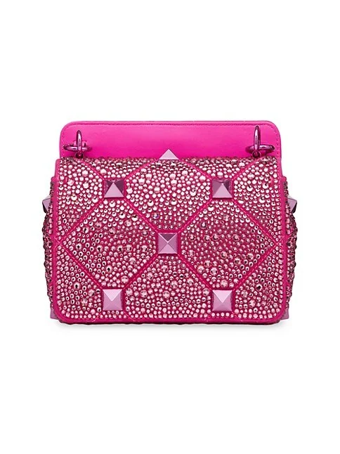 Valentino Garavani Small Roman Stud The Shoulder Bag Chain with Sparkling Embroidery