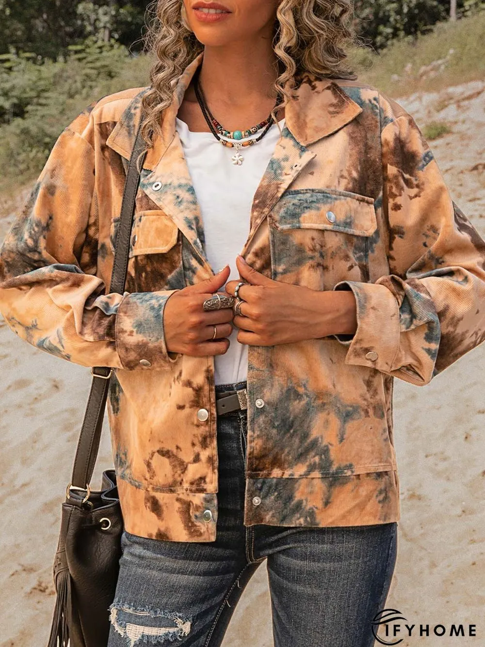 Brown Casual Ombre/tie-Dye Cotton-Blend Paneled Knit coat | IFYHOME