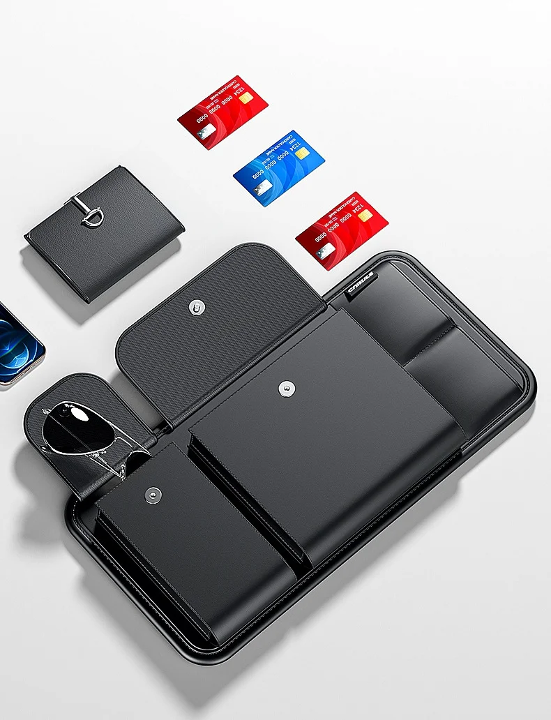 Multifunctional car sun visor leather storage bag