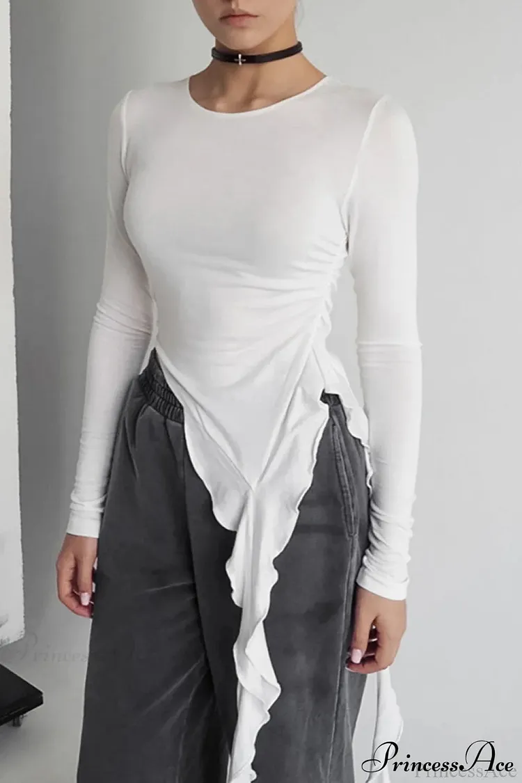Asymmetric Knitted Slim Long Sleeve Tee