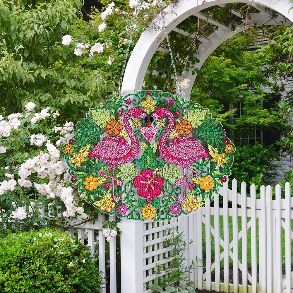 DIY Diamond Painting Hanging Christmas Wreath - Flamingo