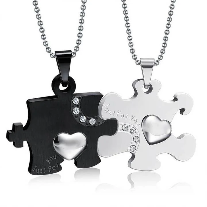 Just For You Couple Matching Necklace Puzzle Heart Necklace Valentines Day Gifts 2023 for Women Men