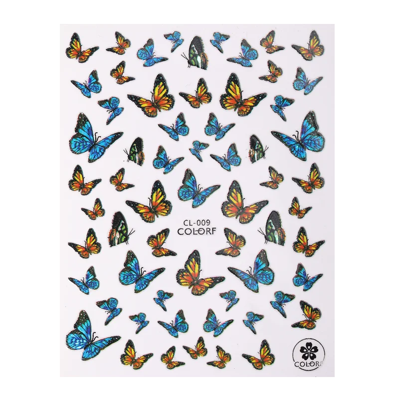 1 Sheet Laser Butterfly Gold Silver Black White 3D Nail Stickers Butterflies Heart Nail Decals Slider DIY Nail Art Decotaion-Nail Inspo