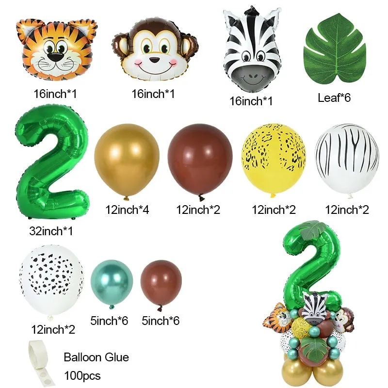 35pcs 1-9 Jungle Safari Animal Number Balloons Set Kids 1 2 3 Years Birthday Party Decoration Forest Party Supplies Baby Shower