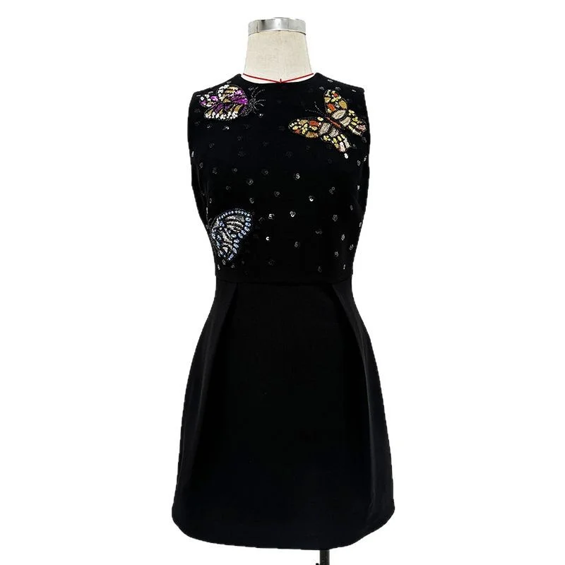 Nigikala Nigikala 2025 New Star Fashion Heavy Industry Nail Pearl Drilled Butterfly Renovation Vest Dress