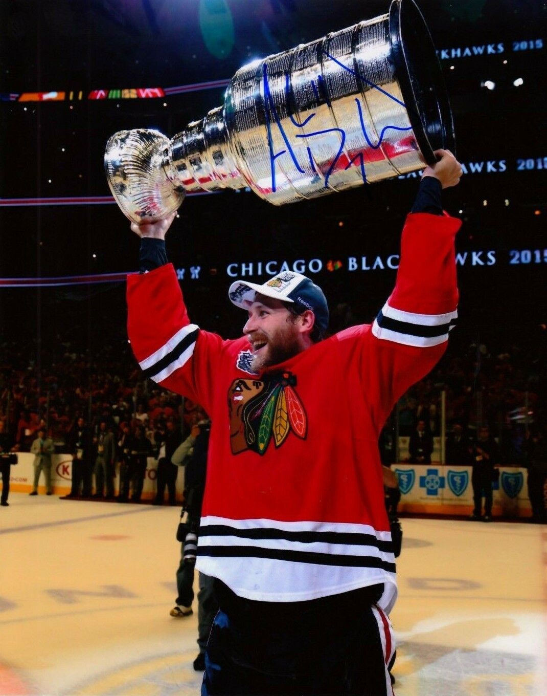 ANDREW DESJARDINS autographed CHICAGO BLACKHAWKS 8X10 Photo Poster painting w/ STANLEY CUP!