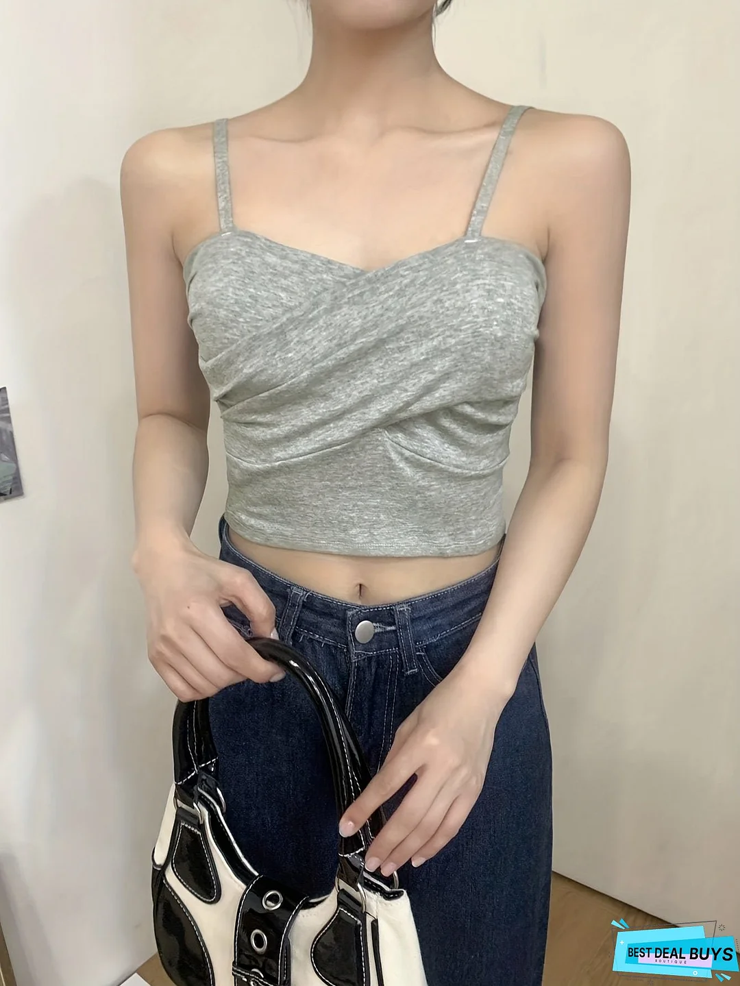 Ruched Crop Cami Top, Casual Summer Sleeveless Top, Women's Clothing