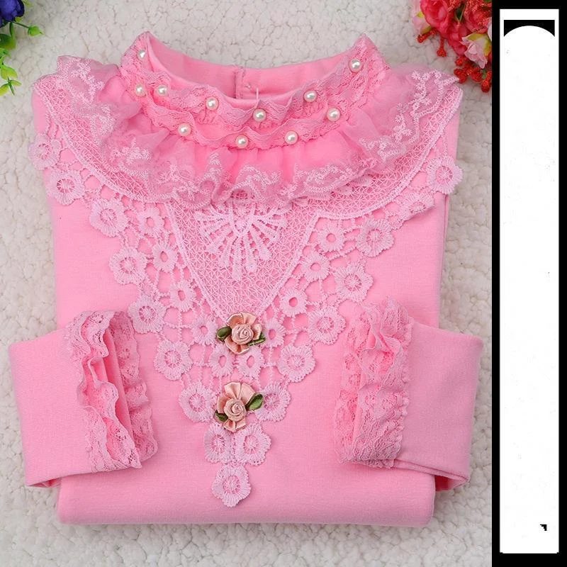 2021 Spring Autumn Cotton Children Base T Shirts Baby Girls Clothes Long Sleeve Floral Casual T Shirt Tops Kids Lace T shirt
