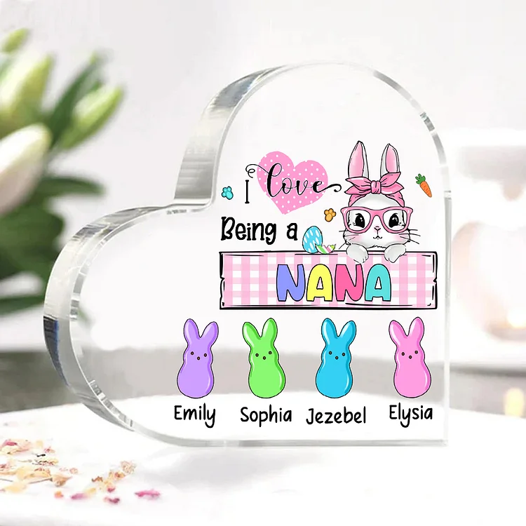 5 Names - Personalized Acrylic Heart Keepsake Custom Names Bunny Ornaments Gifts for Grandma/Mother