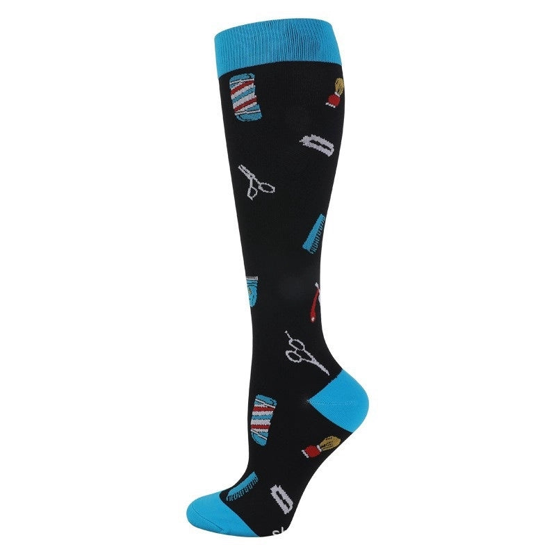 Compression Socks Calf Socks Printed Elastic Socks Sports Cycling Running Yoga Socks Men’s Long Tube Compression Socks Women