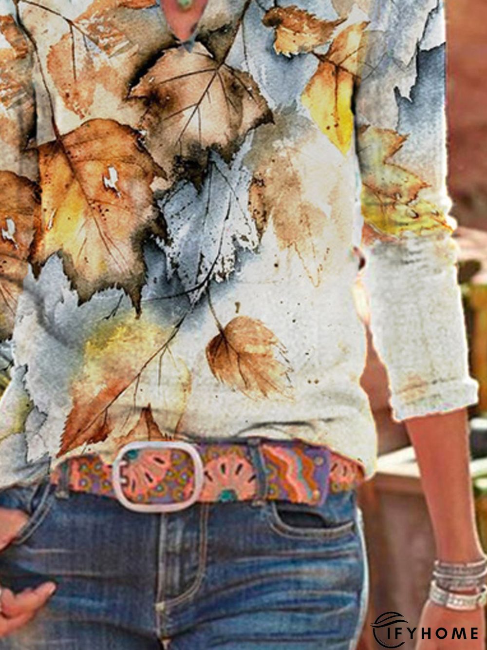 Leaves Cotton Blends T-shirt | IFYHOME