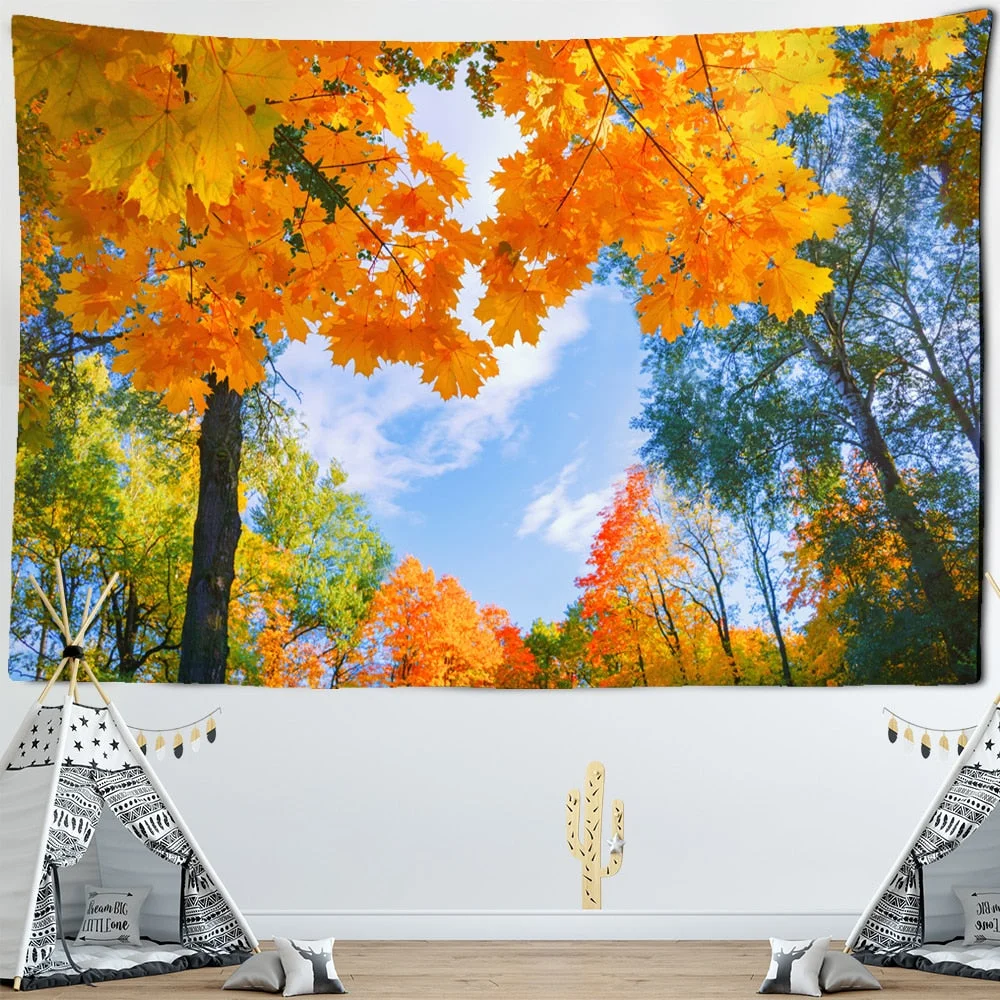 Golden Maple Tapestry Home Decoration Sky Natural Forest Wall Hanging Hippie Mandala Bedspread Bohemian Art Home Decor