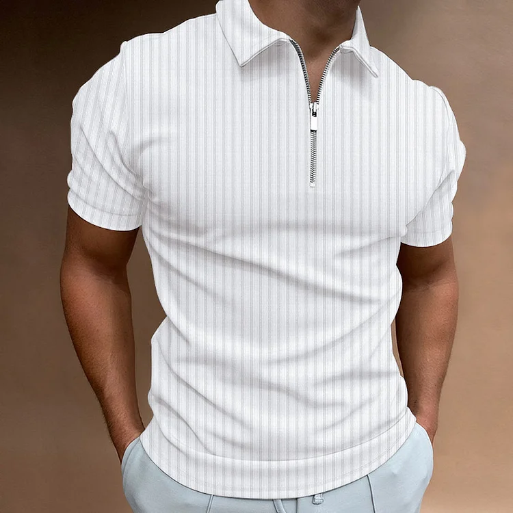 BrosWear Men's Casual Cozy Short Sleeve Striped Polo Shirt