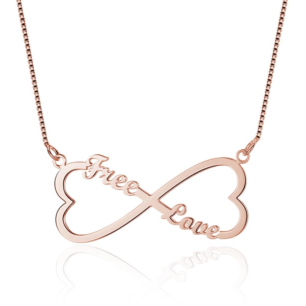 Personalized Nameplate Pendant With Double Heart Name Necklace