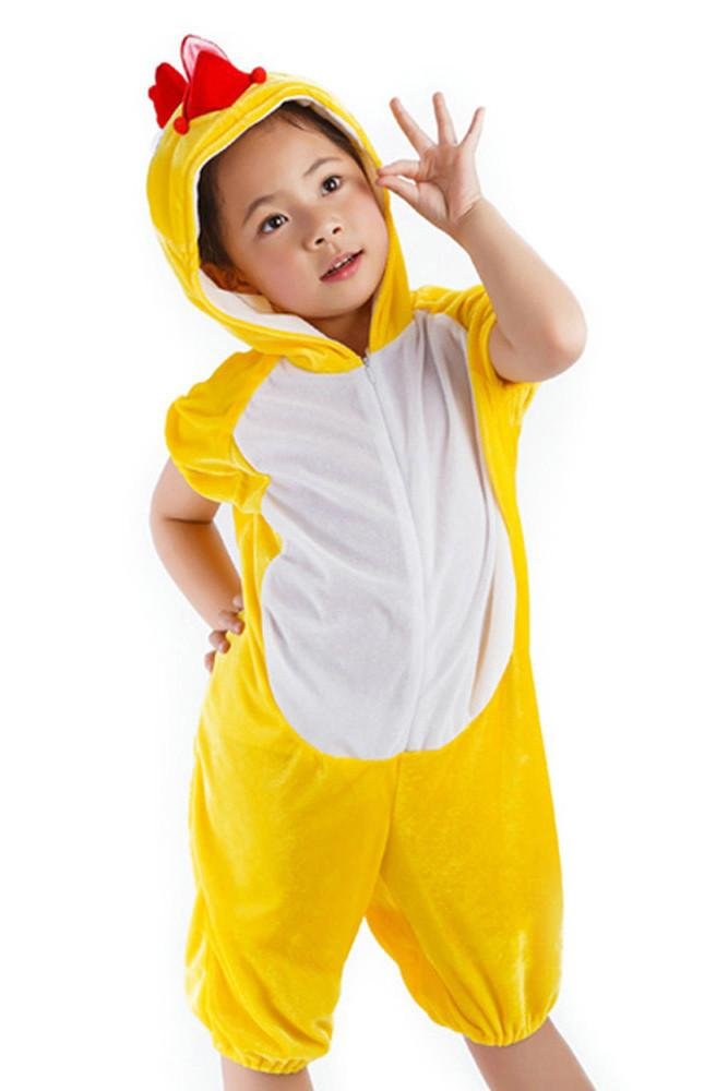 Kid Yellow Chicken Animal Onesie Short Sleeve Pajamas Costume-Pajamasbuy