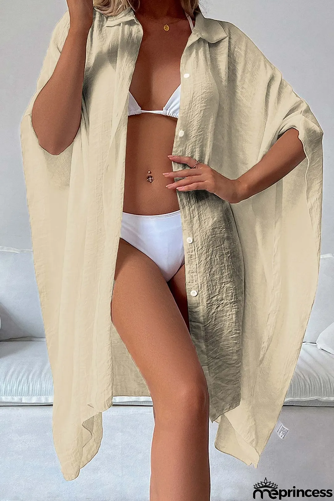 Solid Color Button Down Cover-up Shirt Dress