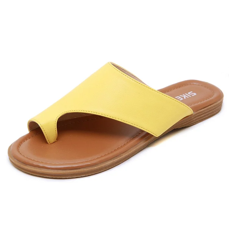 Women Orthopedic Sandals PU Leather Corrector Flip Flops Clip Toe Flat Beach Walking Shoes Radinnoo.com