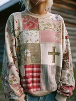 Women's Cross Floral Patchwork Art Cozy Sweatshirt